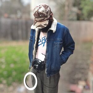 VTG Saugatuck Men XL Sherpa Jacket Dry Goods Denim Trucker 42 Zip Up Bomber Coat